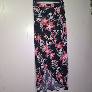 Charlotte Russe Black Maxi Skirt with Coral Floral Design